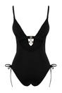 Black Plunge Neck Tie Side Detail Fitted Swimsuit, Image 3 of 5