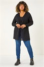 Black Curve Textured Longline Cardigan, Image 2 of 5