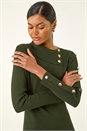 Dark Green Button Detail Roll Neck Jumper Dress, Image 4 of 5