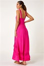 Fuchsia Lace Detail Shirred Frill Maxi Dress, Image 3 of 5