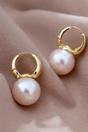 Gold Hoop Pearl Drop Earrings, Image 1 of 2