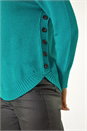 Teal Textured Curved Hem Jumper, Image 5 of 5
