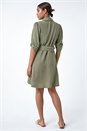 Khaki Short Belted Shirt Dress, Image 3 of 7