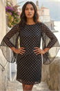 Black Asymmetric Polka Dot Overlay Dress, Image 2 of 4