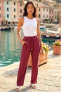 Wine Petite Linen Blend Tie Waist Trousers, Image 1 of 4