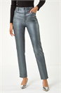 Pewter Metallic Coated Mom Style Trousers, Image 4 of 5