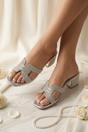 Silver Diamante Cut-Out Block Heel Sandals, Image 3 of 3