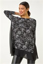 Black Floral Print Mesh Hem Tunic Top, Image 1 of 5