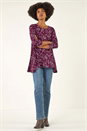 Burgundy Floral Hanky Hem Tunic Top, Image 2 of 5