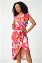 Coral Petite Ruched Floral Wrap Dress, Image 1 of 5