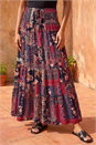 Red Boho Floral Shirred Waist Maxi Skirt, Image 1 of 4