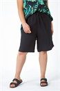 Black Curve Plain Elastic Waist Crinkle Pocket Shorts, Image 4 of 5