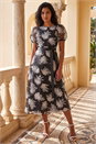 Black Floral Organza Belted Dress, Image 2 of 4