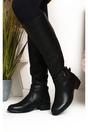 Black iKrush Black Nina Faux Leather Buckle Knee High Boots, Image 3 of 8