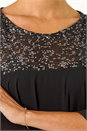 Black Sequin Yoke Frilled Tunic Top, Image 5 of 5