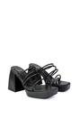 Black XY LONDON Black 'Colt' Strappy Square Toe High Block Heel Platform Mule Sandals, Image 4 of 5