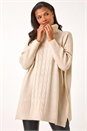 Beige Cable Knit Roll Neck Poncho Jumper, Image 1 of 5