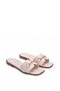 Beige XY LONDON Beige 'Lesley' Square Toe Mule Slider Sandals With Buckle Detail, Image 4 of 5