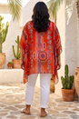 Red Curve Ikat Paisley Asymmetric Overlay Top, Image 3 of 4