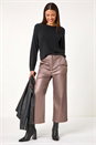 Bronze Metallic Coated Wide Leg Cropped Trouser, Image 2 of 5