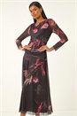 Black Floral Mesh Stretch Maxi Dress, Image 5 of 6