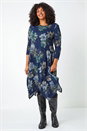 Navy Curve Floral Print Tunic Stretch Dress, Image 1 of 5