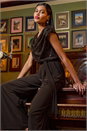 Chocolate Sequin Bodice Cowl Neck Jumpsuit, Image 7 of 7