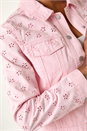 Pink Cotton Blend Broderie Sleeve Jacket, Image 5 of 6