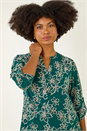 Teal Floral Puff Print Stretch Top, Image 1 of 5