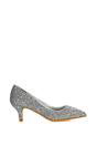 Silver XY LONDON Silver 'Gwyneth' Pointed Toe Mid Stiletto Kitten Heel Court Shoes, Image 1 of 4