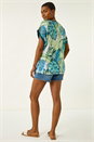 Blue Leaf Print Lace Jersey Top, Image 3 of 5
