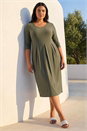 Khaki Curve Cocoon Pocket Detail Midi Dress, Image 3 of 4
