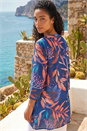 Navy  Leaf Print Wrap Front Tunic Top, Image 2 of 4