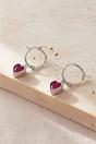 Fuchsia Sterling Silver CZ Heart Huggie Hoops, Image 1 of 2
