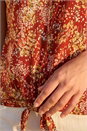 Red Floral Tie Front Stretch Top , Image 4 of 4