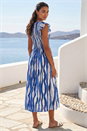 Blue Wave Print Shirred Midi Dress, Image 2 of 4