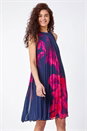 Navy Floral Pleated Swing Dress, Image 1 of 5