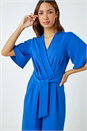 Royal Blue Angel Sleeve Cropped Wrap Jumpsuit, Image 3 of 6