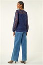 Navy  Lace Jersey Stretch Top, Image 3 of 5