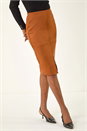 Tan Faux Suede Pencil Stretch Skirt, Image 5 of 5