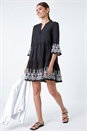 Black Embroidered Cotton Smock Dress, Image 1 of 5