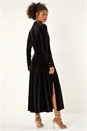 Black Dusk Velvet Button Midi Shirt Dress, Image 4 of 6