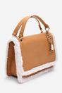 Tan Freesia Top Handle Satchel Borg Trim Tote Bag, Image 3 of 8