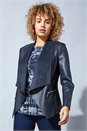 Navy Faux Leather Suede Waterfall Jacket, Image 1 of 6