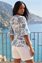 Blue Floral Frill Wrap Top, Image 2 of 4