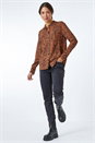 Camel  Leopard Print Pocket Detail Long Sleeve Blouse, Image 4 of 5