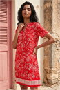Red Paisley Print Linen Blend Shift Dress, Image 1 of 4