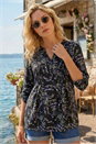 Lime Abstract Print Pintuck Stretch Top, Image 1 of 4