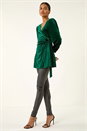 Green Velvet Pleated Wrap Top, Image 3 of 5