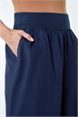 Navy  Elastic Waist Wide Leg Cotton Cropped Culottes, Image 5 of 5